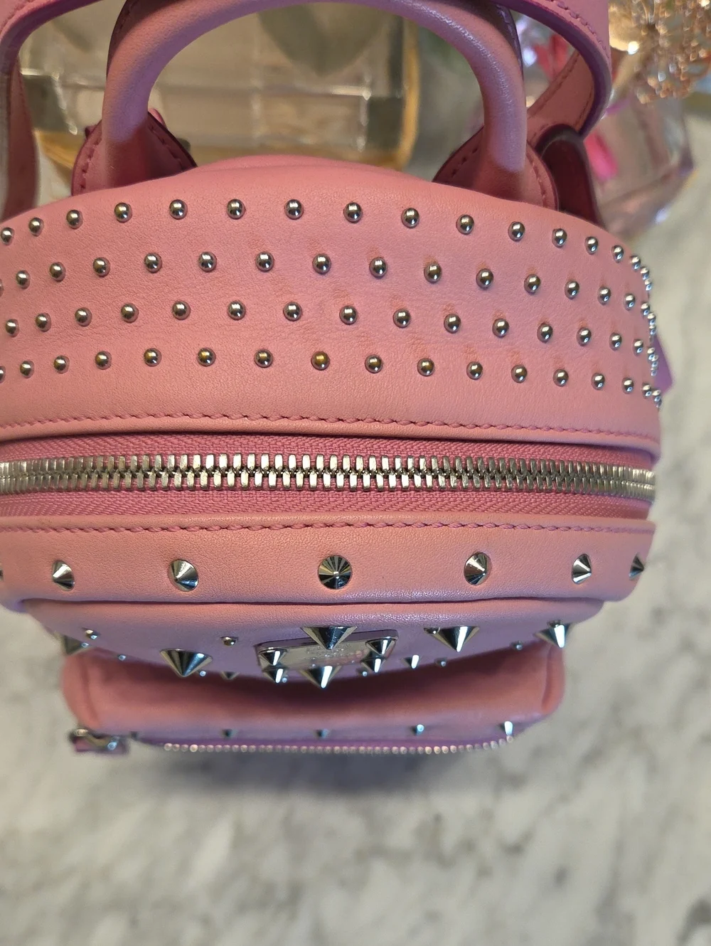 EUC MCM Baby Pink Studded Mini Backpack Crossbody 🩷